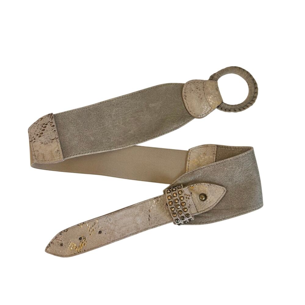 Leatherock Stretch Animal Print Belt Gray Bronze Distressed Nubuck Vintage